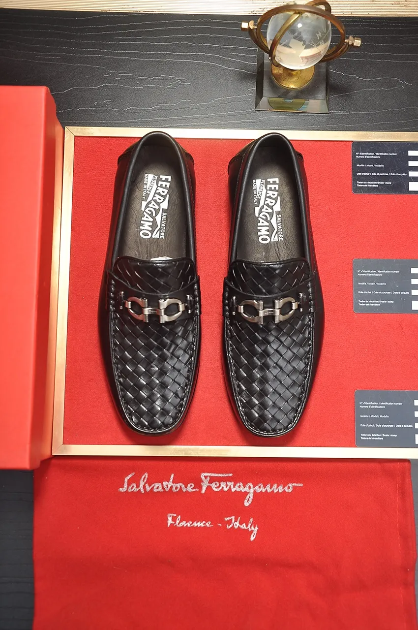 Men's shoes 💰500💶[Ferragamo/Ferragamo] The latest model in the counter. Original imported open-sided high-quality cowhide hand-woven + imported 🐂 cowhide + original luxury metal buckle + original combination outsole. Comparison without pressure 38--44🎉